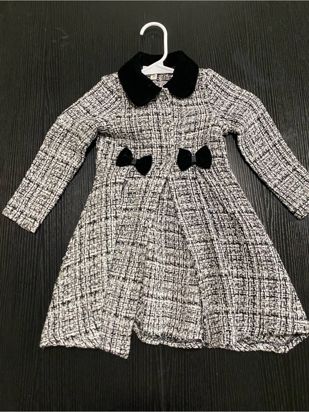 Nannette Black & White Tweed Pea Coat with Black Velvet Collar